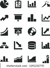Solid Black Vector Icon Set - growth up vector, bar chart, graph, negative, histogram, big data, flowchart, a crisis, statistical overview, ring diagram, pie charts, presentation, board, arrow