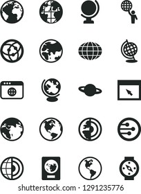 Solid Black Vector Icon Set - sign of the planet vector, globe, Earth, network, browser, core, man hold world, passport, compass