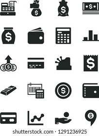 Solid Black Vector Icon Set - bank card vector, purse, graph, calculation, reverse side of a, chart, financial item, catch coin, wallet, money, cash, engineer calculator, machine, cashbox, gold bar