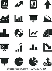 Solid Black Vector Icon Set - upward direction vector, growth up, pie chart, bar, line, graph, negative, histogram, sample of colour, recession, statistical report, ring diagram, charts, financial