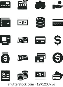 Solid Black Vector Icon Set - bank card vector, purse, cards, coins, reverse side of a, front the, column, denomination dollar, article on, catch coin, money, cash, machine, atm, credit