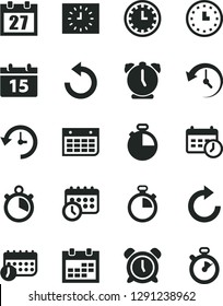 Solid Black Vector Icon Set - daily calendar vector, stopwatch, clock face, alarm, clockwise, counterclockwise, timer, wall, watch, black, schedule, history