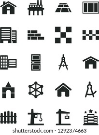 Solid Black Vector Icon Set - house vector, box of bricks, brick wall, window frame, interroom door, buildings, city block, tile, ceramic tiles, hedge, paving slab, home, industrial enterprise