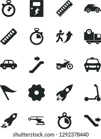 Solid Black Vector Icon Set - truck lorry vector, stopwatch, wind direction indicator, motor vehicle, child Kick scooter, dangers, car, delivery, retro, rocket, space, memory, man arrow up
