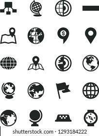 Solid Black Vector Icon Set - Minus Vector, Map, Globe, Earth, Flag, Planet, Location, Hierarchical Scheme, Core, Dollar Pin, Taxi, Compass