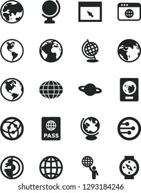 Solid Black Vector Icon Set - sign of the planet vector, globe, earth, passport, network, browser, core, man hold world, compass