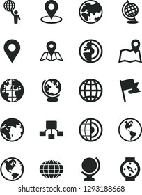 Solid Black Vector Icon Set - map vector, globe, earth, flag, planet, location, geolocation, hierarchical scheme, core, man hold world, compass