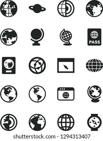 Solid Black Vector Icon Set - sign of the planet vector, globe, earth, passport, network, browser, core, compass