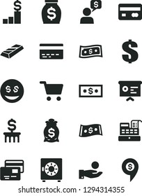 Solid Black Vector Icon Set - bank card vector, dollar, strongbox, cards, shopping cart, reverse side of a, catch coin, money, cash machine, financial report, gold bar, pedestal, bag, column, eyes