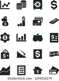 Solid Black Vector Icon Set - line chart vector, graph, new abacus, strongbox, cards, coins, recession, denomination of the dollar, article on, financial item, purse, growth, gold bar, mortgage