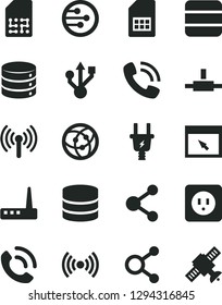 Solid Black Vector Icon Set - power socket type b vector, big data, phone call, electric plug, SIM card, connection, connections, usb, router, network, browser, connect, wireless, satellite