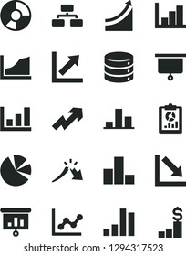 Solid Black Vector Icon Set - growth up vector, bar chart, graph, negative, histogram, big data, flowchart, a crisis, statistical overview, ring diagram, pie charts, presentation, board