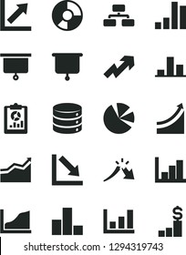 Solid Black Vector Icon Set - growth up vector, bar chart, negative, histogram, big data, flowchart, a crisis, statistical overview, ring diagram, pie charts, graph, presentation board, arrow