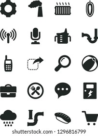 Solid Black Vector Icon Set - desktop microphone vector, measuring cup for feeding, baby bath ball, cloud, sewerage, dangers, speech, move right, japanese sushi, sweet date fruit, water pipes, cafe