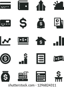Solid Black Vector Icon Set - bank card vector, purse, graph, new abacus, front of the, bar chart, denomination dollar, money, dollars, cash, statistical research, engineer calculator, machine, coin