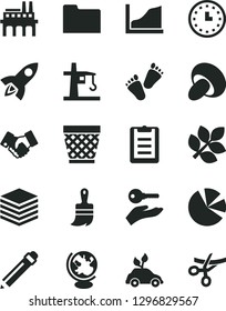 Solid Black Vector Icon Set - wicker pot vector, graphite pencil, children's tracks, wooden paint brush, pile, porcini, industrial enterprise, tower crane, environmentally friendly transport, folder