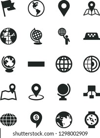 Solid Black Vector Icon Set - minus vector, map, globe, earth, flag, planet, location, geolocation, hierarchical scheme, core, man hold world, dollar pin, taxi, compass