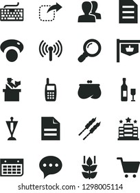Solid Black Vector Icon Set - keyboard vector, scribbled paper, women, speech, move right, barbecue, mint, mashroom, vintage sign, purse, wall calendar, mobile phone, wireless, magnifier, file, wine