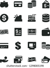 Solid Black Vector Icon Set - bank card vector, dollar, cards, coins, reverse side of a, column, article on the, catch coin, wallet, purse, cash, machine, cashbox, atm, credit