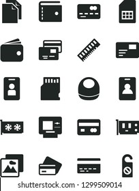 Solid Black Vector Icon Set - bank card vector, purse, clean paper, baby bib, picture, pass, cards, SIM, reverse side of a, front the, wallet, memory, pc, gpu, sd, identity, atm, credit, access