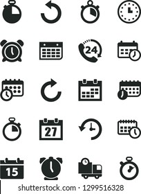 Solid Black Vector Icon Set - daily calendar vector, stopwatch, alarm clock, clockwise, counterclockwise, timer, delivery, 24, wall, watch, agenda, schedule, history