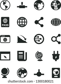 Solid Black Vector Icon Set - globe vector, earth, passport, planet, plug, connection, connections, recession, newspaper, network, browser, connect