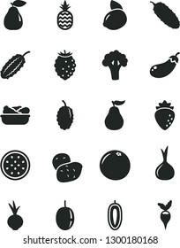 Solid Black Vector Icon Set - lettuce in a plate vector, cucumber, beet, pineapple, pear, raspberry, tasty, mulberry, passion fruit, sweet date, yellow lemon, half of, grapefruit, ripe guava, onion