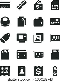 Solid Black Vector Icon Set - bank card vector, purse, clean paper, baby bib, picture, label, processor, SIM, front of the, financial item, wallet, memory, pc, sd, identity, atm, do not distrub