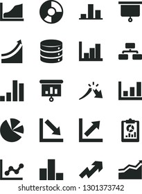 Solid Black Vector Icon Set - growth up vector, bar chart, graph, negative, histogram, big data, flowchart, a crisis, statistical overview, ring diagram, pie charts, presentation, board, arrow