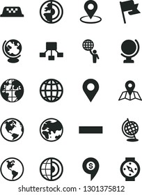Solid Black Vector Icon Set - minus vector, map, globe, earth, flag, planet, location, geolocation, hierarchical scheme, core, man hold world, dollar pin, taxi, compass