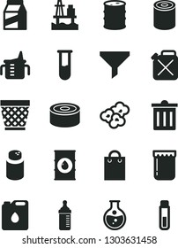 Solid Black Vector Icon Set - wicker pot vector, bin, measuring cup for feeding, bottle, powder, package, canned goods, tin, popcorn, jam, sea port, round flask, oil, barrel, canister, of, filter