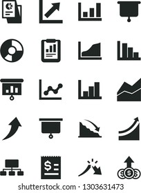 Solid Black Vector Icon Set - line chart vector, graph, growth, negative histogram, positive, recession, a crisis, statistical report, scheme, article on the dollar, ring diagram, research, board