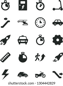 Solid Black Vector Icon Set - truck lorry vector, lightning, stopwatch, motor vehicle, child Kick scooter, dangers, timer, car, retro, rocket, space, wall watch, memory, man arrow up, helicopter