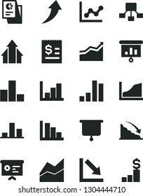Solid Black Vector Icon Set - bar chart vector, line, graph, negative, histogram, positive, recession, hierarchical scheme, article on the dollar, statistical research, presentation, growth, board
