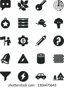 Solid Black Vector Icon Set - graphite pencil vector, question, storage unit, motor vehicle, garden trolley, key, bell, tin, broccoli, weaving, filter, think, electricity, radar, biology, star medal