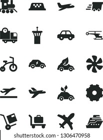 Solid Black Vector Icon Set - truck lorry vector, motor vehicle, baby toy train, child bicycle, delivery, shipment, marine propeller, eco car, environmentally friendly transport, electric, taxi
