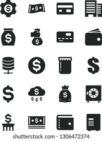 Solid Black Vector Icon Set - purse vector, dollar, buildings, big data server, strongbox, jam, reverse side of a bank card, front the, denomination, wallet, money, dollars, cash, bag hand, rain