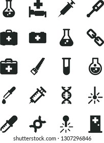 Solid Black Vector Icon Set - spectacles vector, first aid kit, electronic thermometer e, bag of a paramedic, medical, arm saw, flask, mercury, outdoor, test tube, dna, pipette, syringe, room