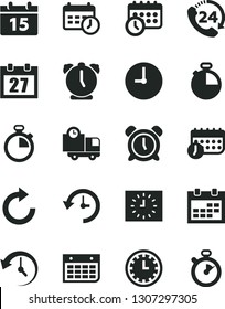 Solid Black Vector Icon Set - daily calendar vector, stopwatch, clock face, alarm, clockwise, wall, timer, delivery, 24, black, schedule, history