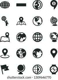 Solid Black Vector Icon Set - minus vector, map, globe, earth, flag, planet, location, geolocation, core, man hold world, dollar pin, compass