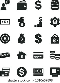 Solid Black Vector Icon Set - bank card vector, dollar, cards, coins, column of, denomination the, wallet, dollars, cash, money bag hand, coin, mortgage, pedestal, gear, dialog, atm