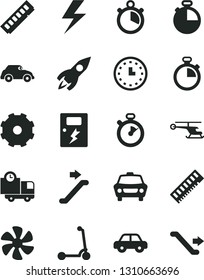 Solid Black Vector Icon Set - truck lorry vector, lightning, stopwatch, motor vehicle, child Kick scooter, dangers, timer, car, delivery, marine propeller, retro, rocket, wall watch, memory