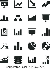 Solid Black Vector Icon Set - growth up vector, bar chart, graph, negative, histogram, big data, flowchart, a crisis, statistical overview, ring diagram, pie charts, presentation, board, arrow