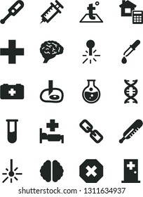 Solid Black Vector Icon Set - mark of injury vector, spectacles, plus, electronic thermometer e, mercury, bag a paramedic, estimate, temperature, round flask, outdoor, test tube, dna, brain, pipette