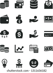 Solid Black Vector Icon Set - bank card vector, graph, calculation, cards, coins, column of, get a wage, catch coin, wallet, money, cash, bag hand, rain, dollar, idea, eyes, mail, credit