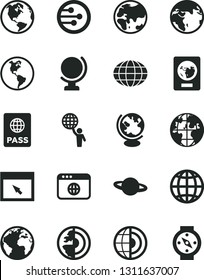 Solid Black Vector Icon Set - sign of the planet vector, globe, earth, passport, network, browser, core, man hold world, compass