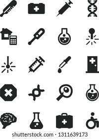 Solid Black Vector Icon Set - mark of injury vector, electronic thermometer e, mercury, bag a paramedic, medical, estimate, round flask, outdoor, dna, brain, pipette, artifical insimination, syringe