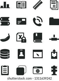 Solid Black Vector Icon Set - folder vector, upload archive data, e, books, book, big, pass card, phone call, copy, banana, chart, scientific publication, encrypting, memory, browser, connect
