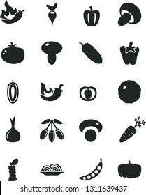 Solid Black Vector Icon Set - onion vector, mushroom, porcini, cabbage, cucumber, tomato, chili, peper, goji berry, sweet date fruit, apple stub, half, Bell pepper, hot, carrot, peas, mashroom
