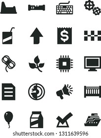 Solid Black Vector Icon Set - monitor window vector, upward direction, keyboard, baby cot, e, potty chair, balloon, gears, construction level, ceramic tiles, hawser, package, leaves, financial item
